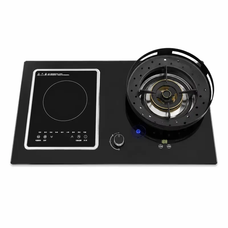 Built-in gas-electric hybrid cooker Dual-fuel cooker with black tempered glass panel, 5.2KW high-power burner kitchen stove