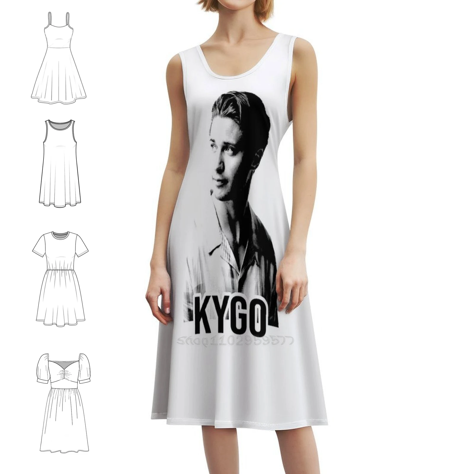 فستان Edm Bohemian بدون أكمام للنساء مطبوع فساتين حفلات الشاطئ بشعار Kygo Kygo Music Kygo فساتين نسائية ذهبية