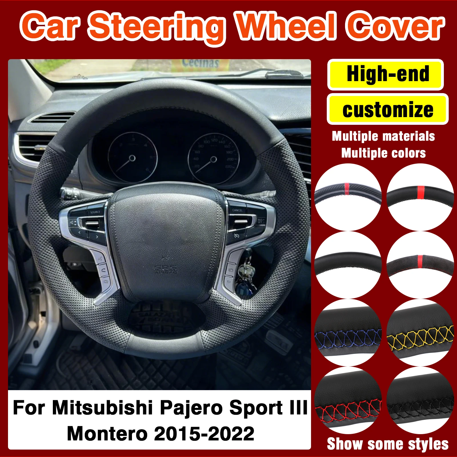 

OEM стиль для Mitsubishi Pajero Sport III Montero 2015-2022 кожаный чехол на руль автомобиля из микрофибры автоаксессуары