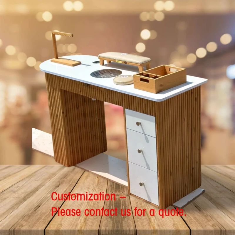 custom.M2 Display Solid Wood Manicure Furniture Nail Art Table Station With Dust Collector LED Manicure Table