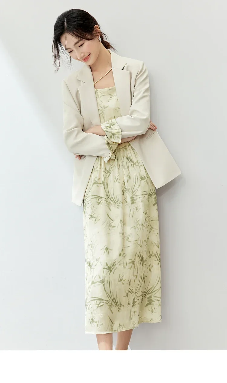 SENTUBILA Damen 2-teiliges Set Frühling/Herbst 2026 Sonnenschutz Bedrucktes Cami-Kleid-Set Bürotauglicher Maßgeschneiderter Blazer-Anzug Damen 141Z52830 – Detail 8