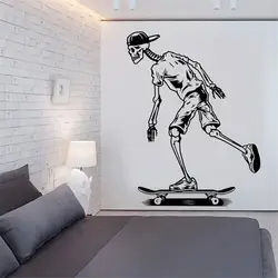 Naklejki ścienne na deskorolce z czaszką dla dzieci Skateboarding deskorolka naklejki do sypialni winylowe dekoracje do domu dla nastolatków plakat pokoju DW12276