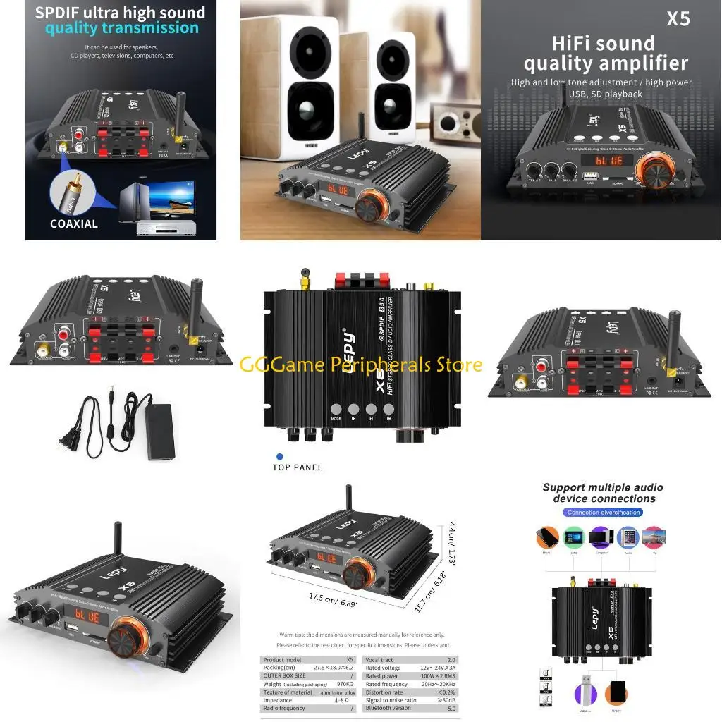 U55B LP-X5 2x100W High-power Bluetooth-compatible 5.0 Digital Class-D Power Amplifier Radio Coaxial Decoding USB\SD Card