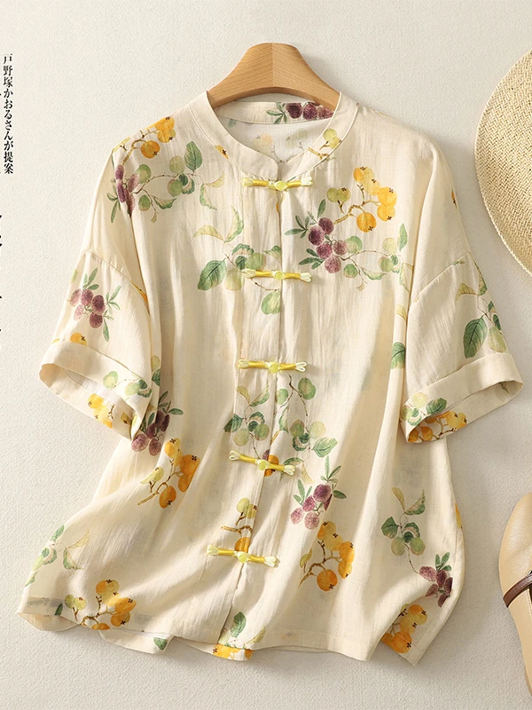 

Новый китайский удобный дышащий женский воротник-стойка большого размера с принтом ort Sve Floral Zen Summ...