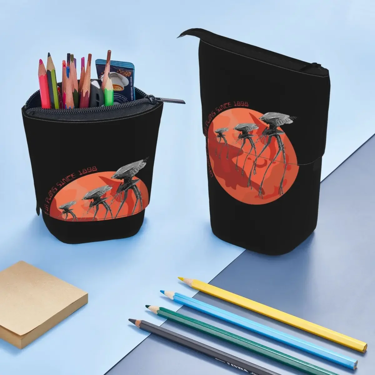 

War Of The Worlds Drawing Their Plans Since 1898 Reversible Pencil Case for Students Gifts Pen Box Pencil Bag