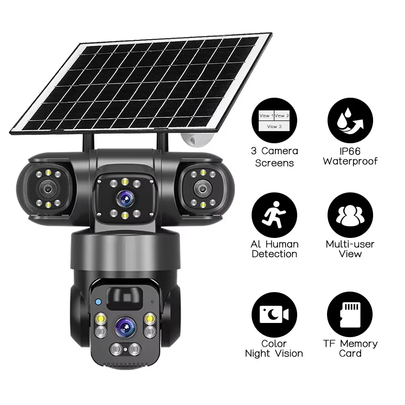 

Outdoor 6MP Three Lens Cctv Camera Wifi Security IP66 Waterproof Motion Detection Alarming V380 Pro 4G Cameras