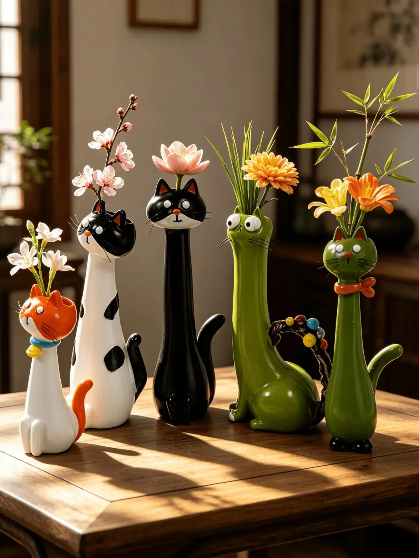 1Pc Healing Cartoon Cat Shaped Resin Vase - Creative Cute Pet Flower Vase, Fun Atmosphere Decor For Living Room & Desktop | Home