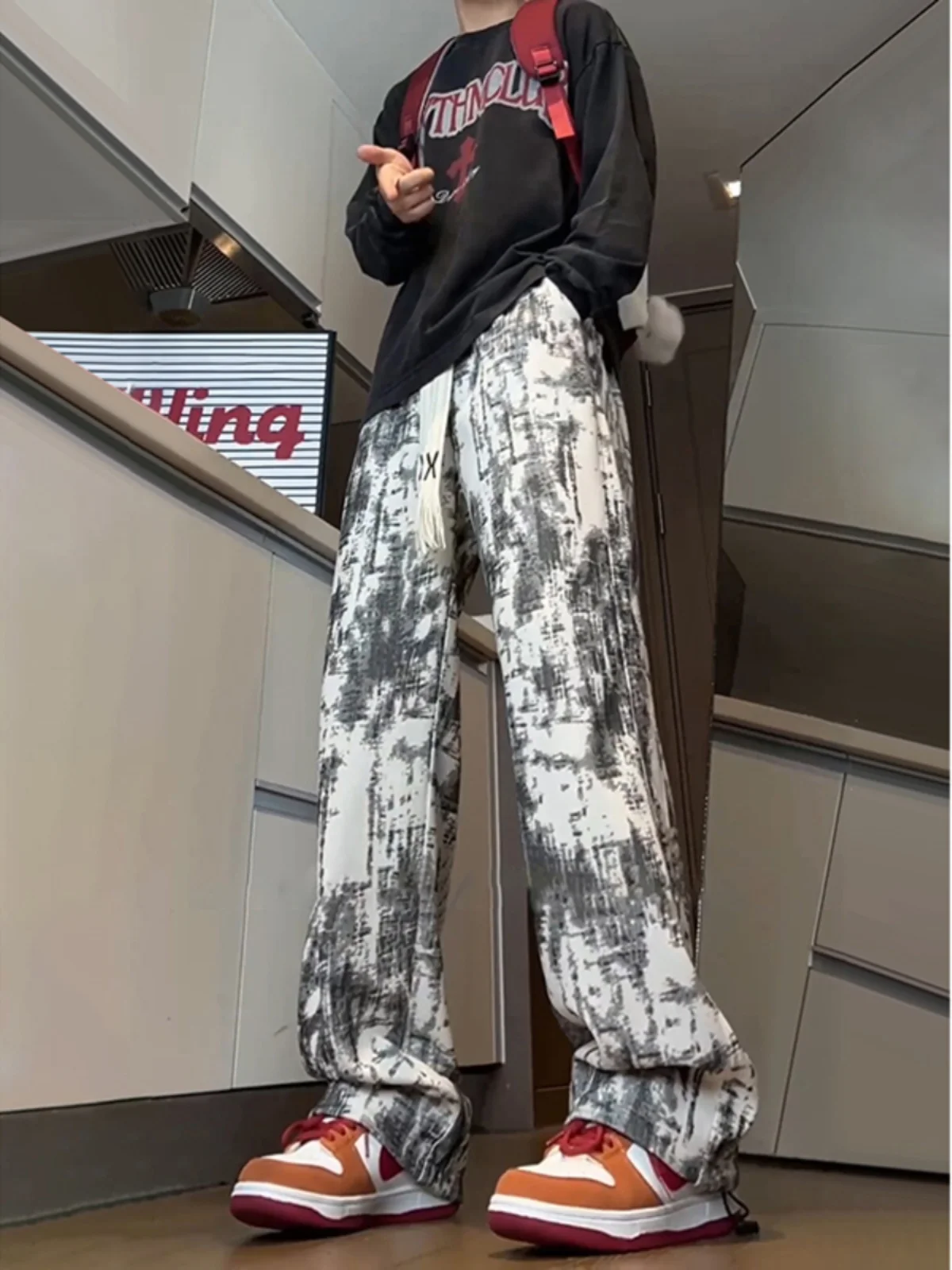 

Loose Men's Straight Leg Casual Pants Wide Leg Dyed White Thi Legs American Retro Sle Comfortable Leisure Trousers