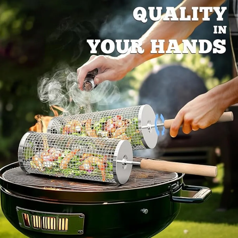 Rolling Grill Basket Set 2
