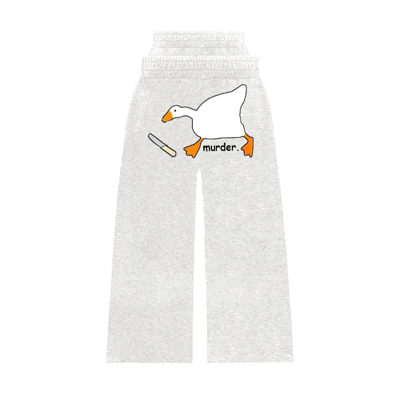 

Duck print casual pants trend niche design Spring and Autumn men's and women's loose pants fashion cotton wide leg pants