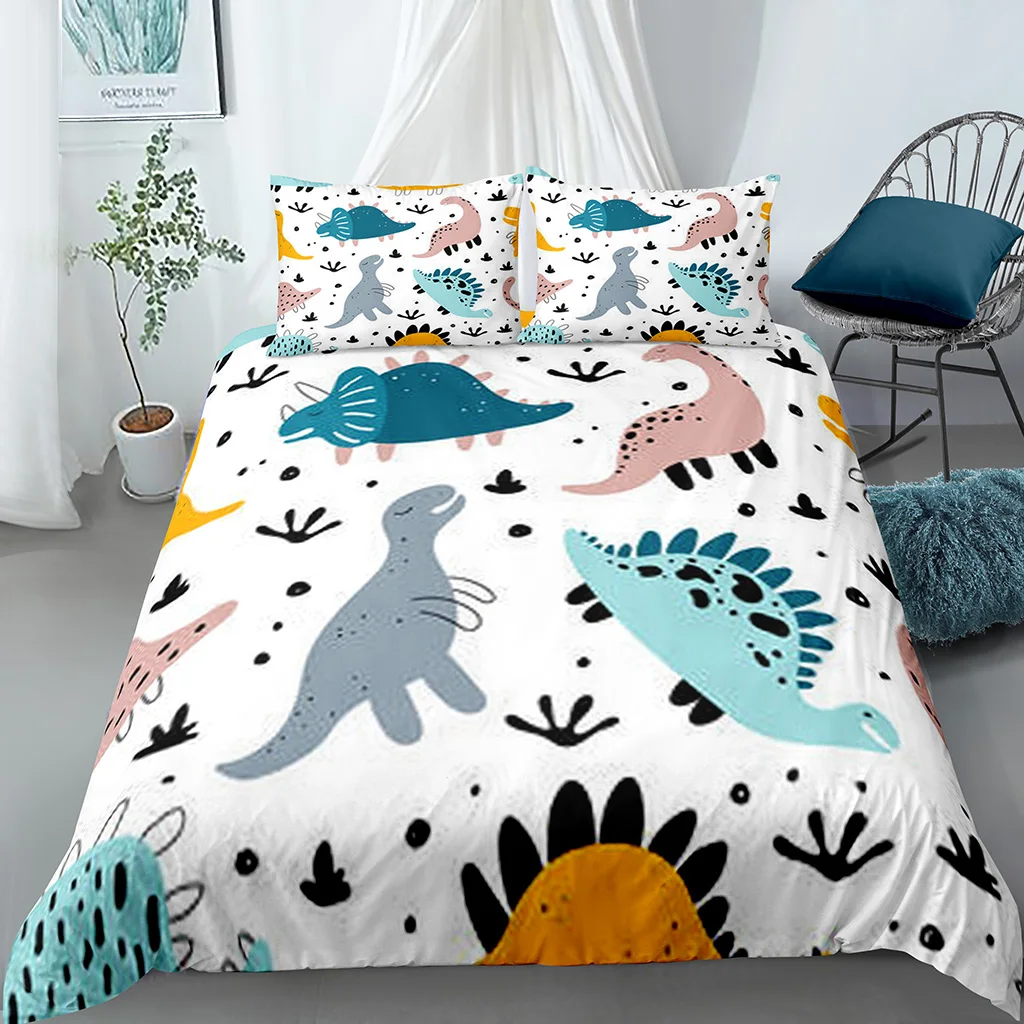 Cartoon Funny Dinosaur 3Pcs King Queen Full Size Duvet&Quilt Cover Pillow Case for Kid‘s Room Bedding Linen Set Bedspread240x220