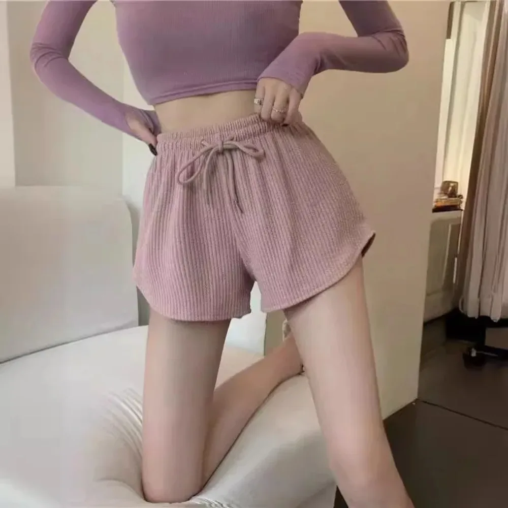 Women Summer Waffle Shorts High Waist Plus Size Loose Casual Pants Sports Fitness Shorts