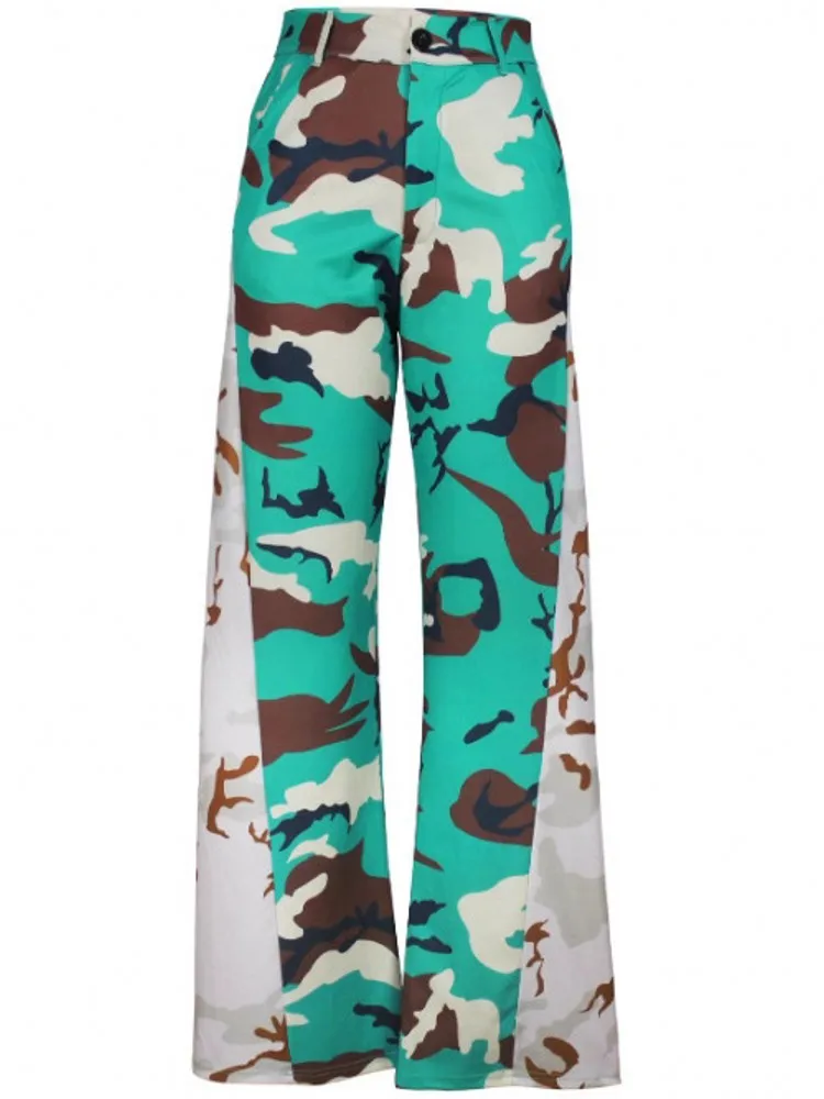 Pantaloni da donna con stampa mimetica lucida Pantaloni a vita alta da lavoro d'ufficio Lady Pantaloni autunnali a figura intera Capris 2026 Primavera Estate