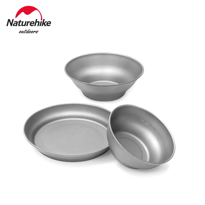 Naturehike Ultralight Tableware Set Multi Size Salad Bowl/Plate Titanium BBQ Dish Outdoor Dinner Travel Cookware Set 200-800ml