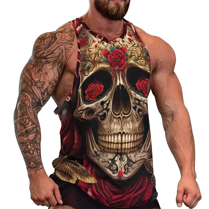 Skull 3D Print Men's Tank Tops Streetwear Hip Hop Oversized Bodybuilding Gym Fitness Vest Harajuku Sleeveless Top Man Clothing