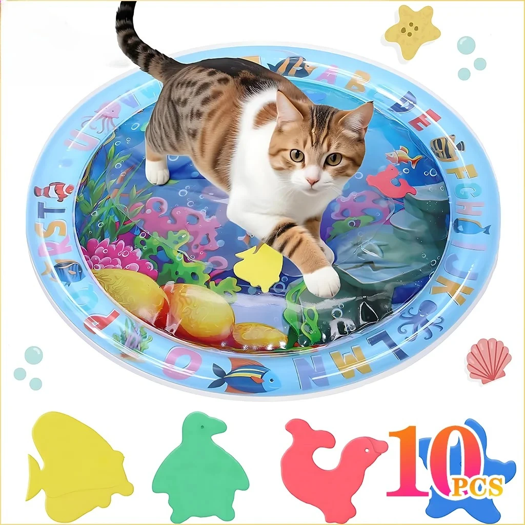 Estera de juego sensorial de agua, estera de agua inflable gruesa para gato y perro, estera de juego para mascotas con peces, mar, océano, juguete sensorial de agua