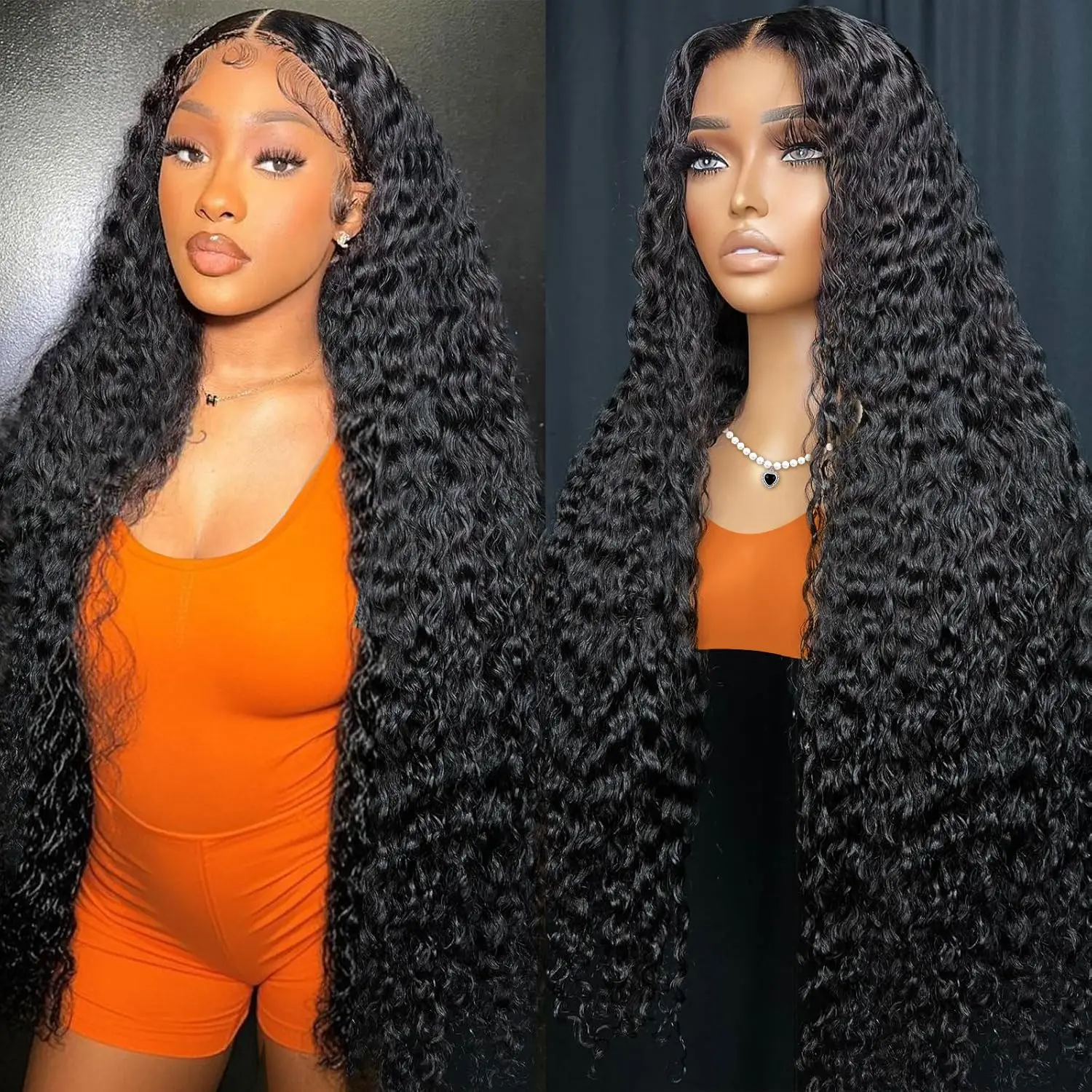 

30 Inch 13x6 HD Deep Wave Lace Front Wigs Human Hair PrePlucked 180 Density Transparent Deep Lace Frontal Wigs With Baby Hair