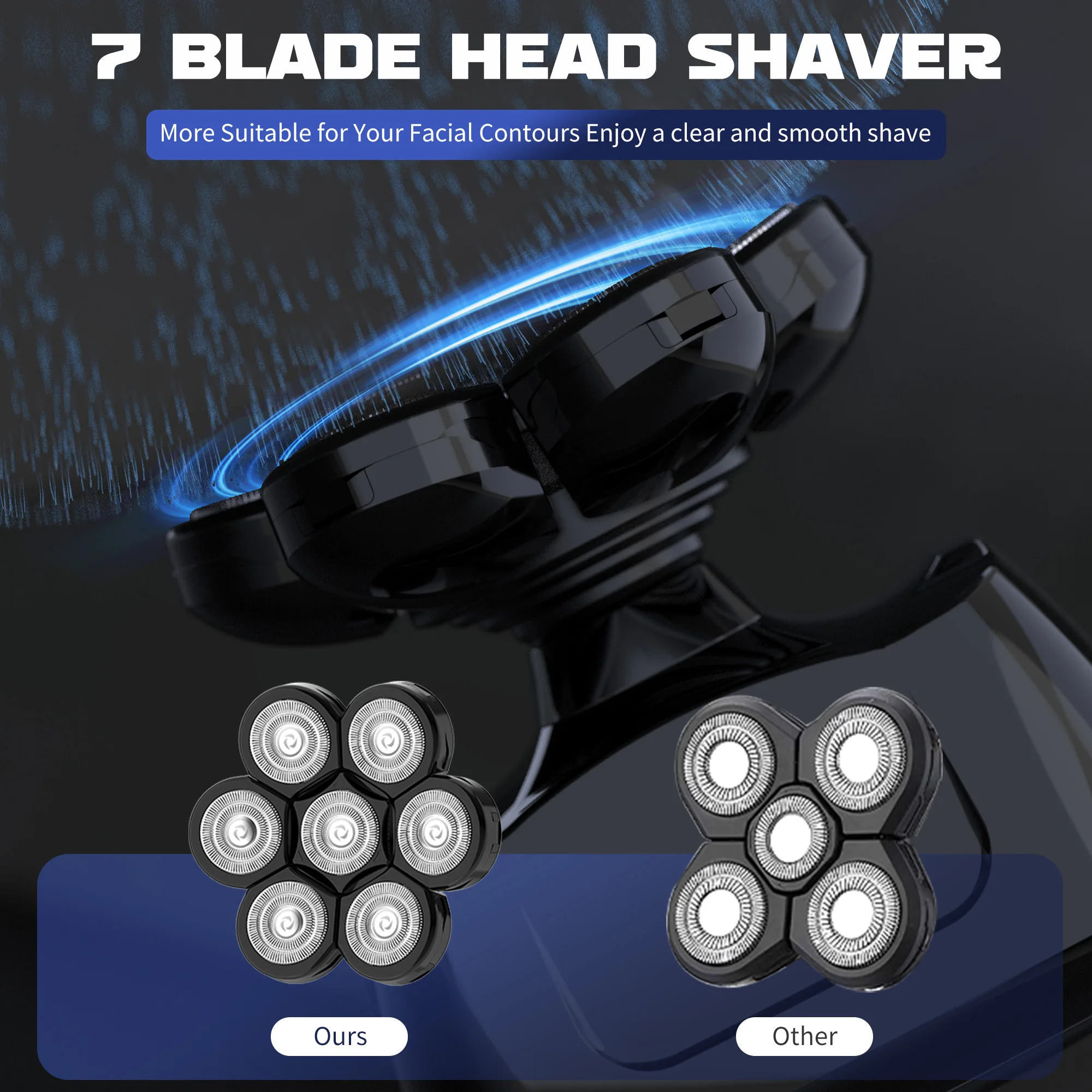 7D Head Shavers for Bald Men,5-in-1 Shaving Grooming Kit for Balder,Wet or Dry Electric Razor,LED Display/Type-C Charge Precision Blades Hair Clippers