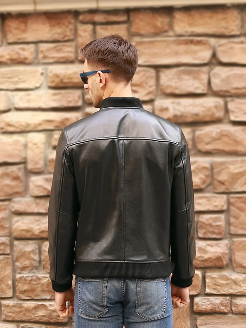 Slim 2023 New Men Cowhide Real Leather Flight Bomber Jacket Brand 100% Genuine Leather Aviator Coat Short Casual Pilot Jacket