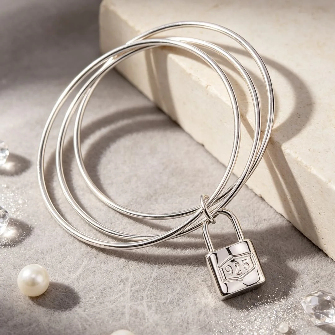 Fashion boutique accessories 925 Sterling Silver Noble Lock Bangles Bracelets Jewelry for Women Party Wedding Anniversary Gifts