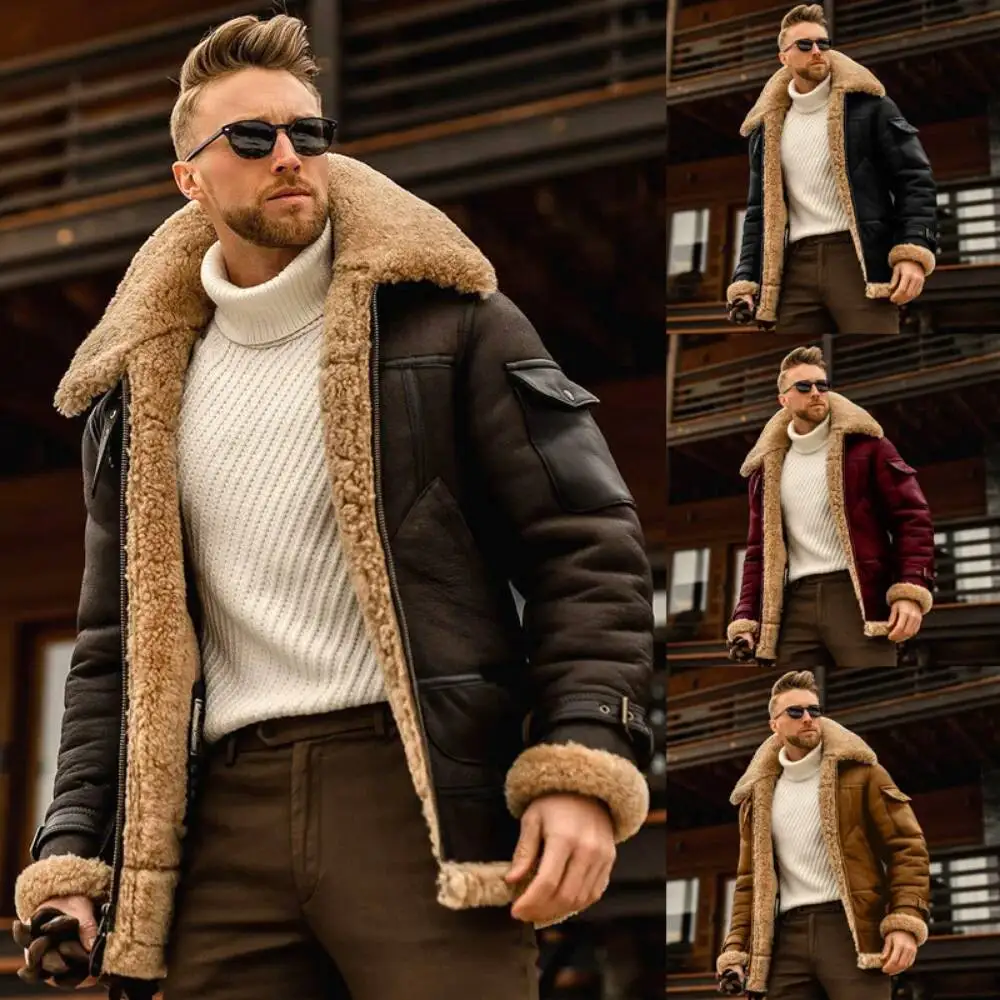 

Autumn And Winter 2026 Premium New Men's Fur Thickened Mid Length Leather Jacket