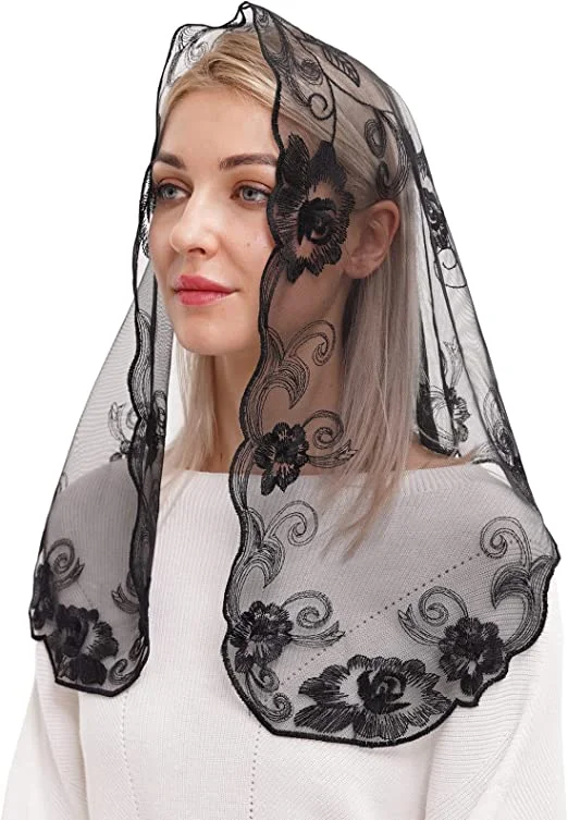 Mantilla di pizzo in stile spagnolo donna che copre la testa velo cattolico della chiesa