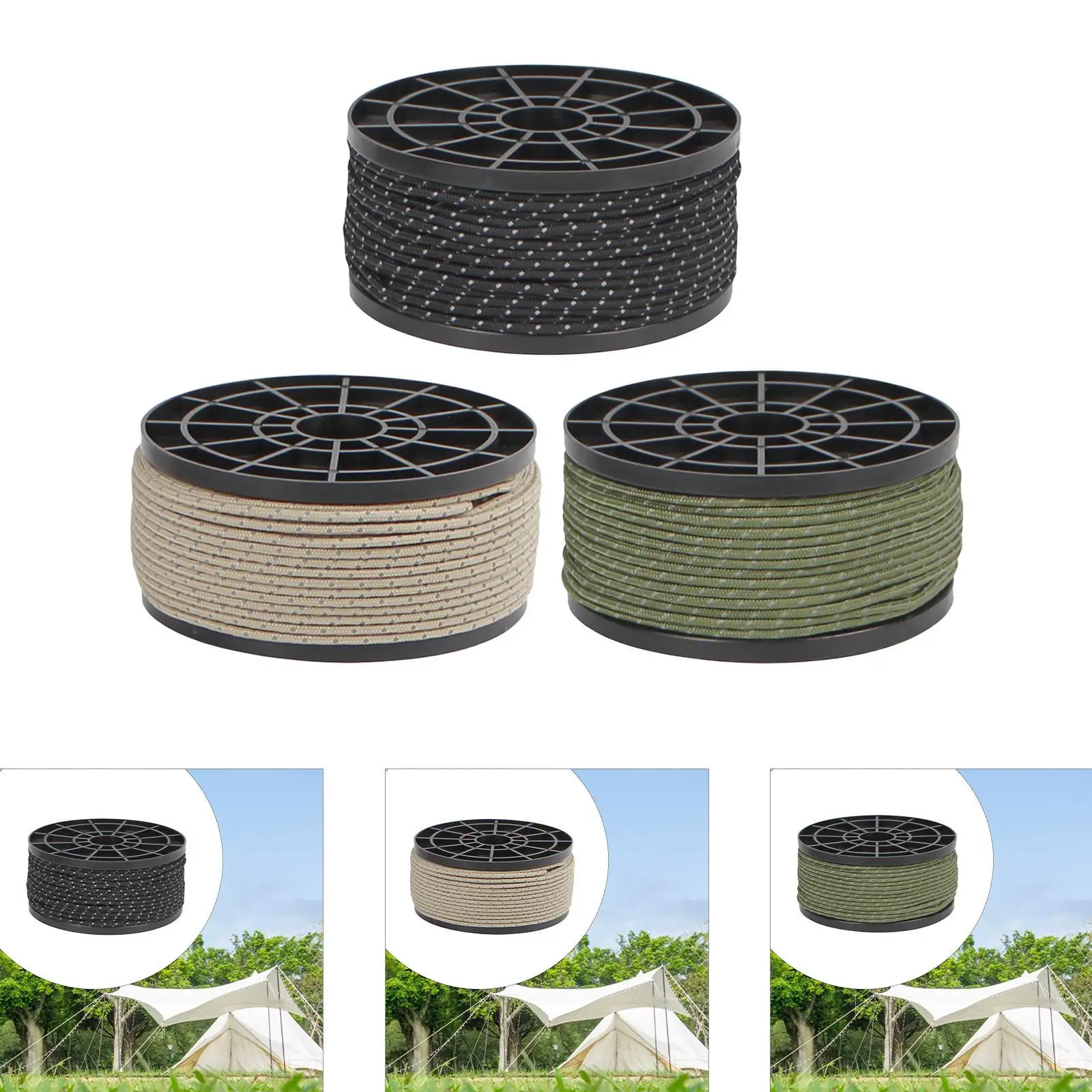 

Tent Guide Rope Multipurpose Reflective guyline for Backpacking Fishing Tarp