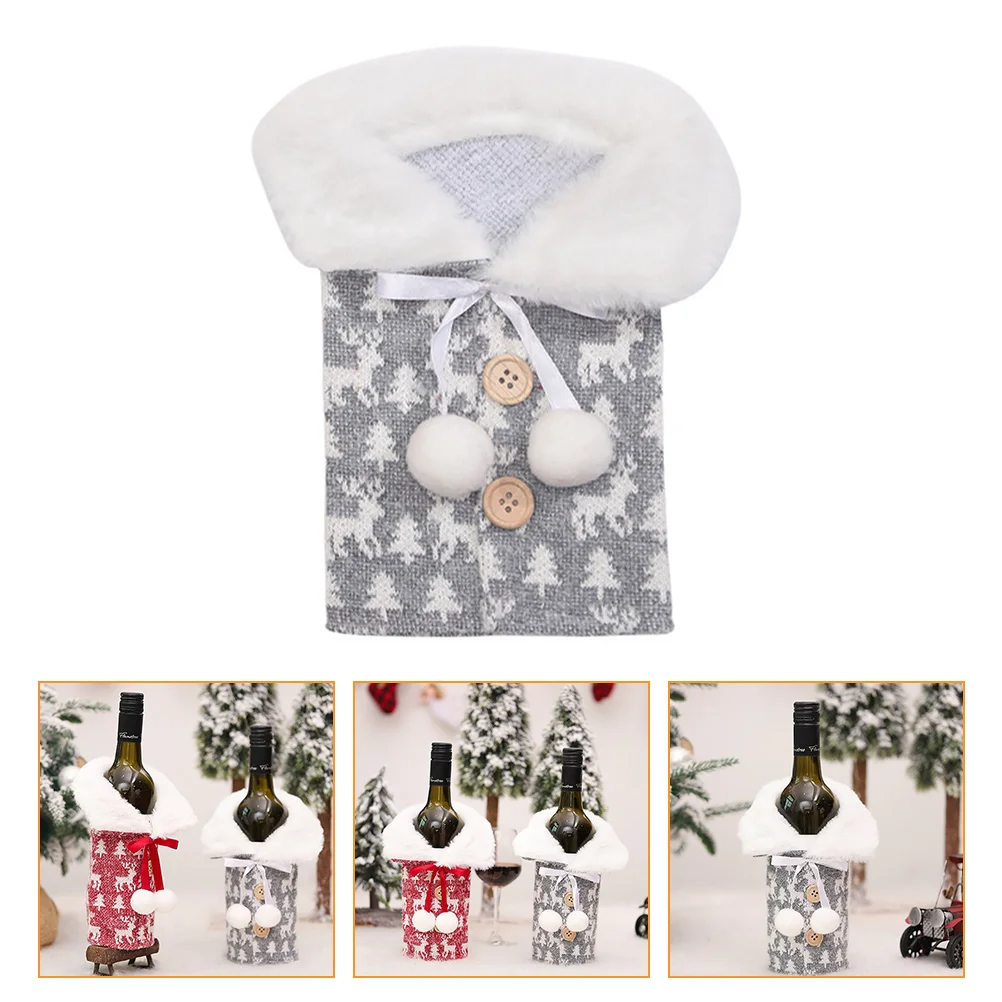 

Elk Bottle Cover Dress Sleeve Xmas Knitted Fabric Decor Reusable Bow Bag Party Home Hotel Bar Tools