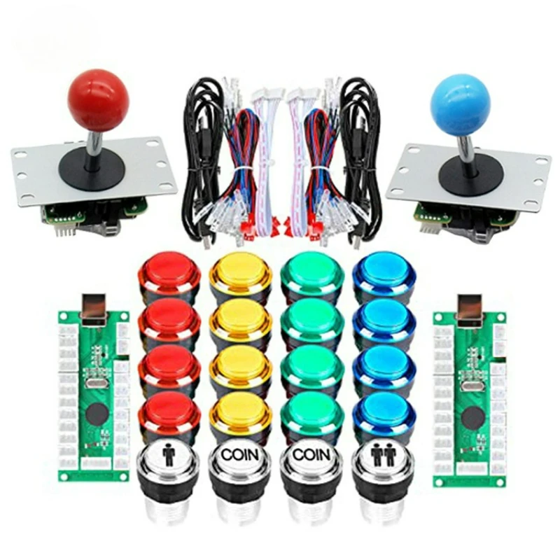 

USB Arcade Joystick PCB Kit with Illuminated Round Buttons for DIY Gaming Coin Operated Games