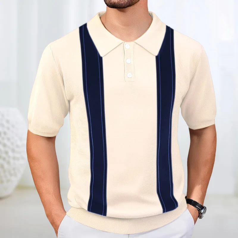 2026 Summer New Fashion Men's Striped Black Pink Beige Striped T-shirts Casual Business Trendy Color-coded T-shirts Male Tops