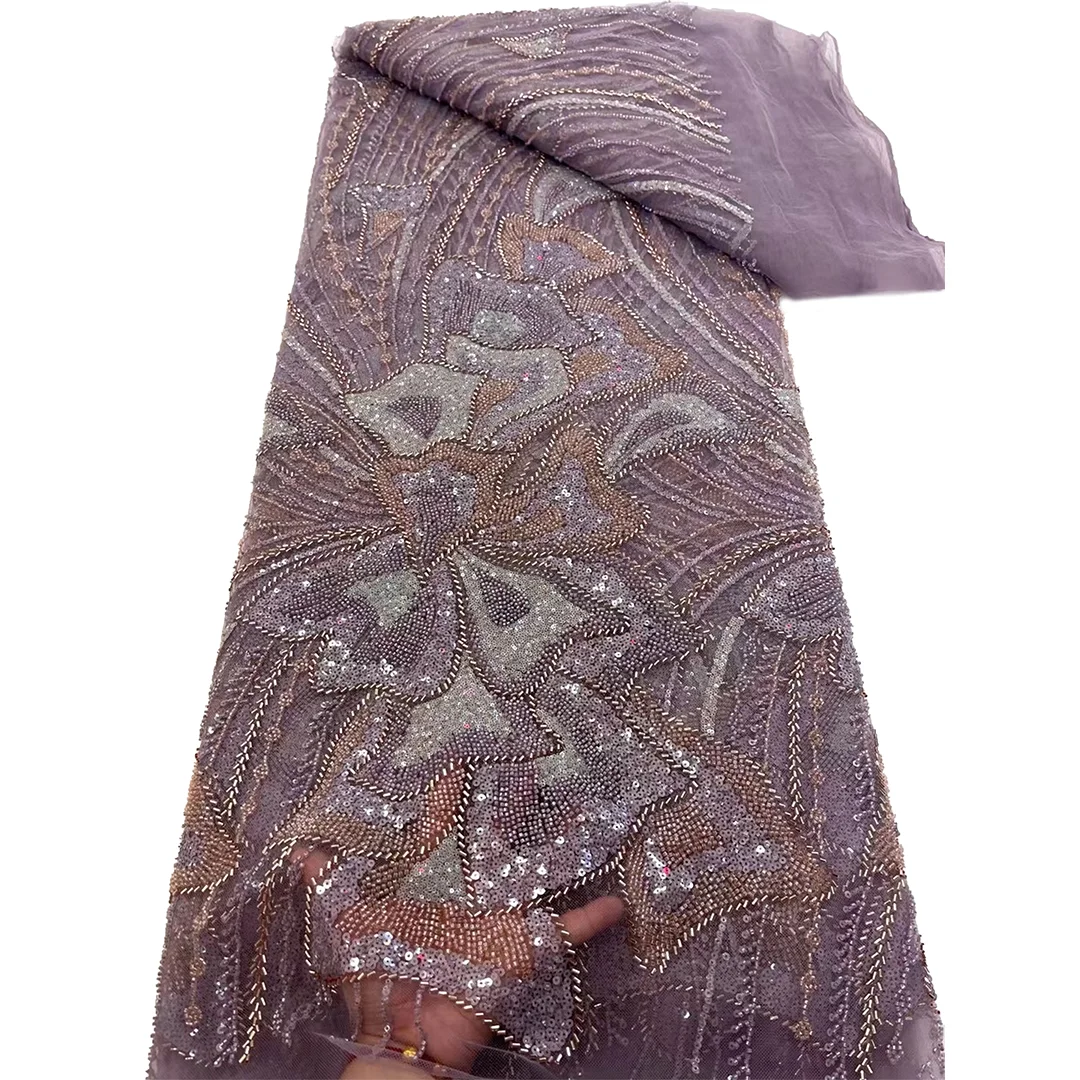 

Роскошная африканская кружевная ткань с вышивкой бисером, 2024, высококачественная французская тюлевая ткань с блестками, нигерийское свадебное платье