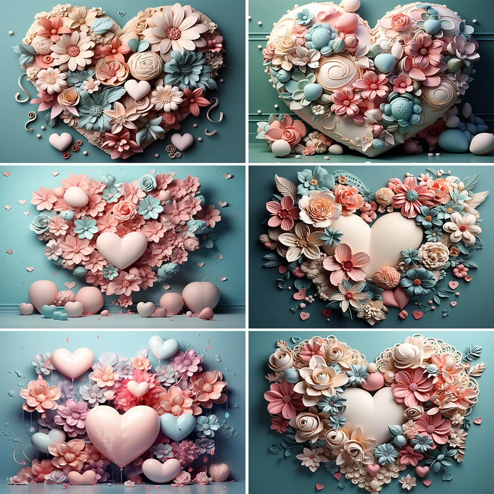 3D Heart Shaped FLowers Photography Backdrop Kids Birthday Party Colorful Balloons Butterfly Cake Smash Decor Photo Background