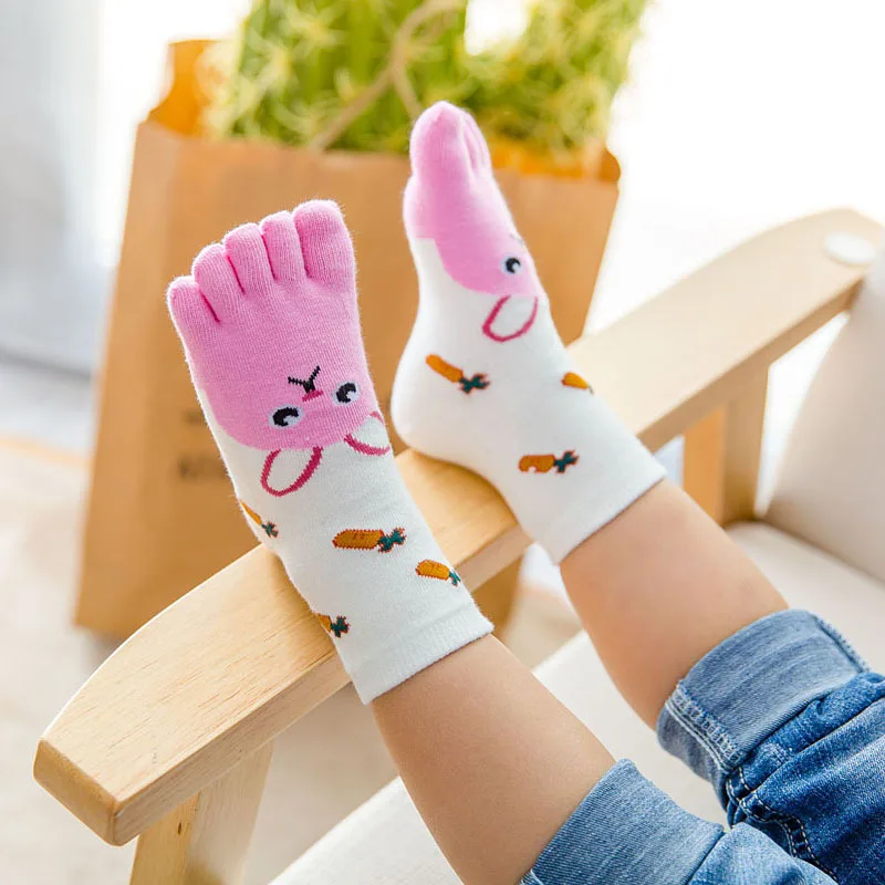 3 Pairs Kids Toe Socks Cute Cartoon Five Finger Socks Girls Boys  Kawaii High Quality Cotton Children Baby Socks Autumn Winter