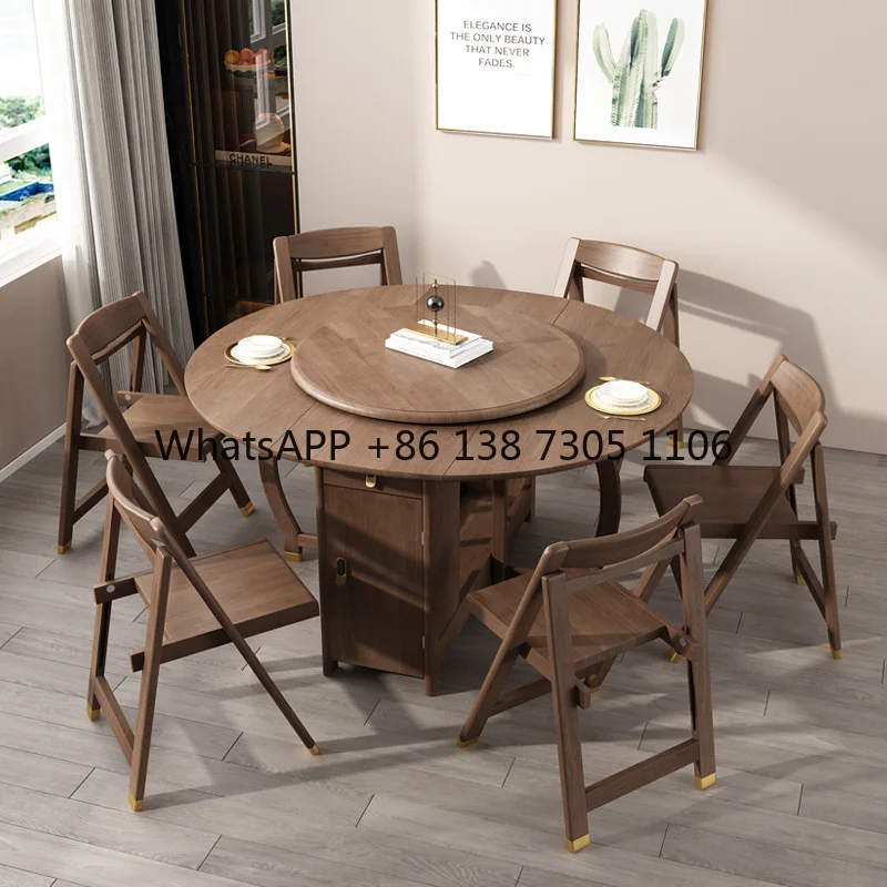 Picture 4: Dining table folding round household solid wood storage round table multi-functional light luxury dining table and chairs