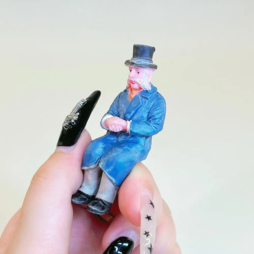 Victorian Resin Sitting Mini Figures Hand Painted Passenger Figurines for Christmas Village Train Layout Diorama Decor