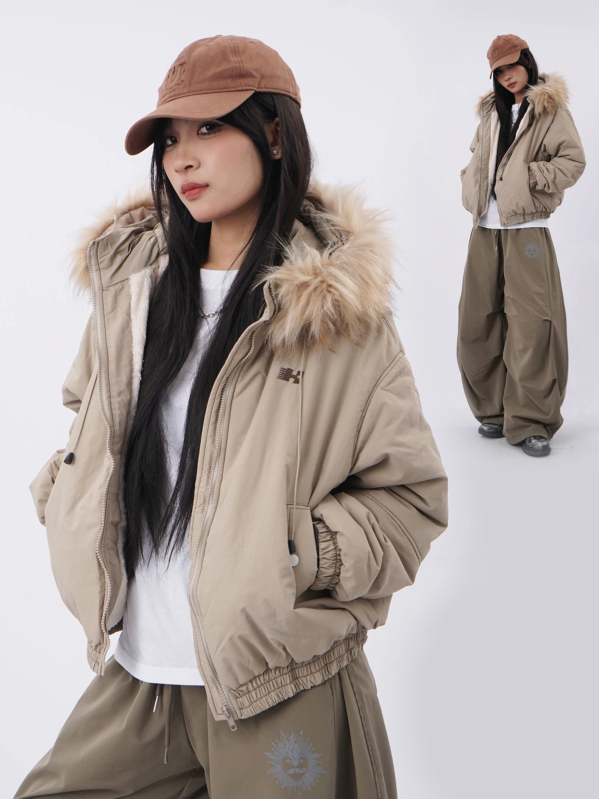 

Пуховое хлопковое пальто с капюшоном в американском стиле ретро, женское зимнее пальто с меховым воротником, уличное свободное пальто с длинной молнией све