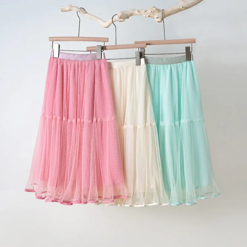 

Girls Skirt Summer Mesh Fashion All-match Princess Skirt for Kids Casual Elastic Waist Teen School Children Long Skirt 4-12 Year