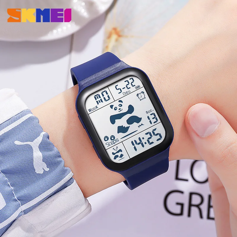 SKMEI Panda Pattern Dial  Women Casual Stopwatch Ladys Wristwatch LED Light Display Digital Watches Shockproof relogio masculino