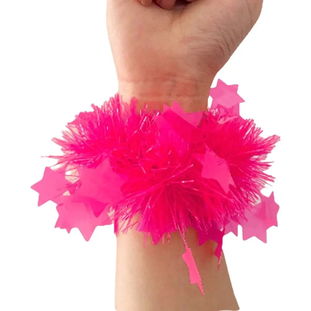 5pcs Glowing Fluorescent Bracelet Hair Tie Five Star Shimmering Party Decorations Props Colorful Funny