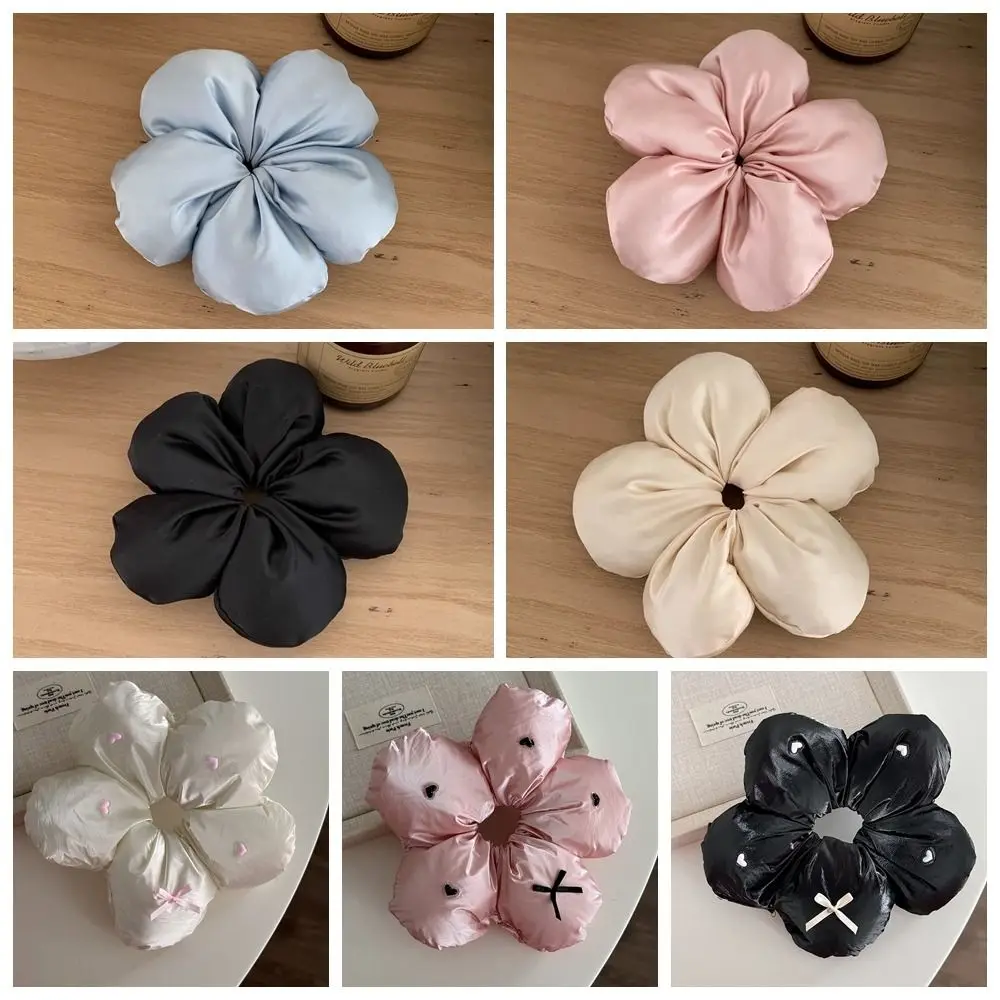 อินเทรนด์ดอกไม้รูปร่างดอกไม้ Scrunchies ผ้าฟองน้ําขนาดใหญ่ซาตินผม Scrunchies ผมผูกเชือกผมแหวน Lady