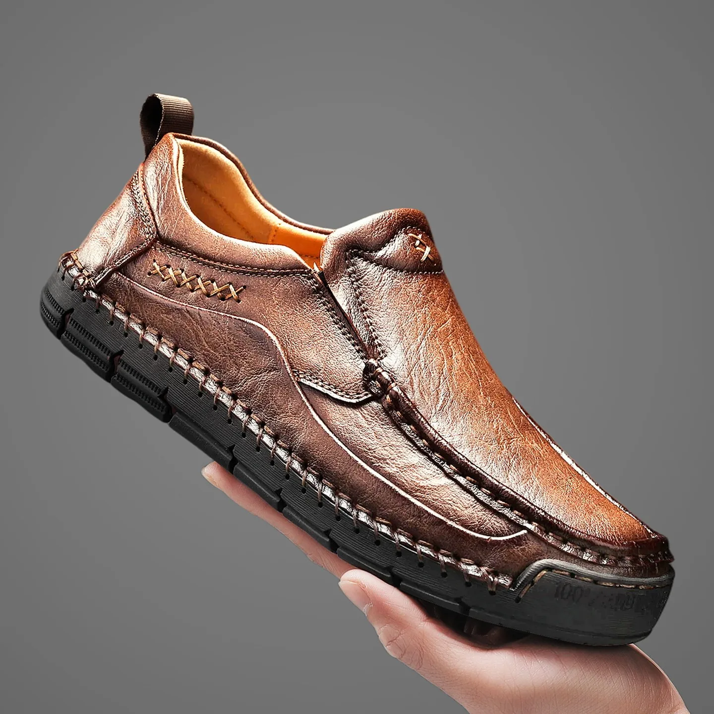 

Мужские кожаные лоферы ручной работы, весна 2026 | Туфли-слипоны на толстой подошве, особо большие, износостойкие, для торжественных случаев