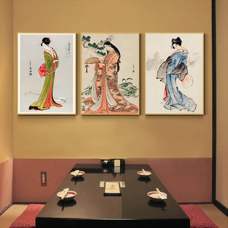 Retro Japan Ukiya Japanese Geisha Woman Canvas Painting Art Posters and Prints Wall Art Modern Picture Mural Living Room Decor