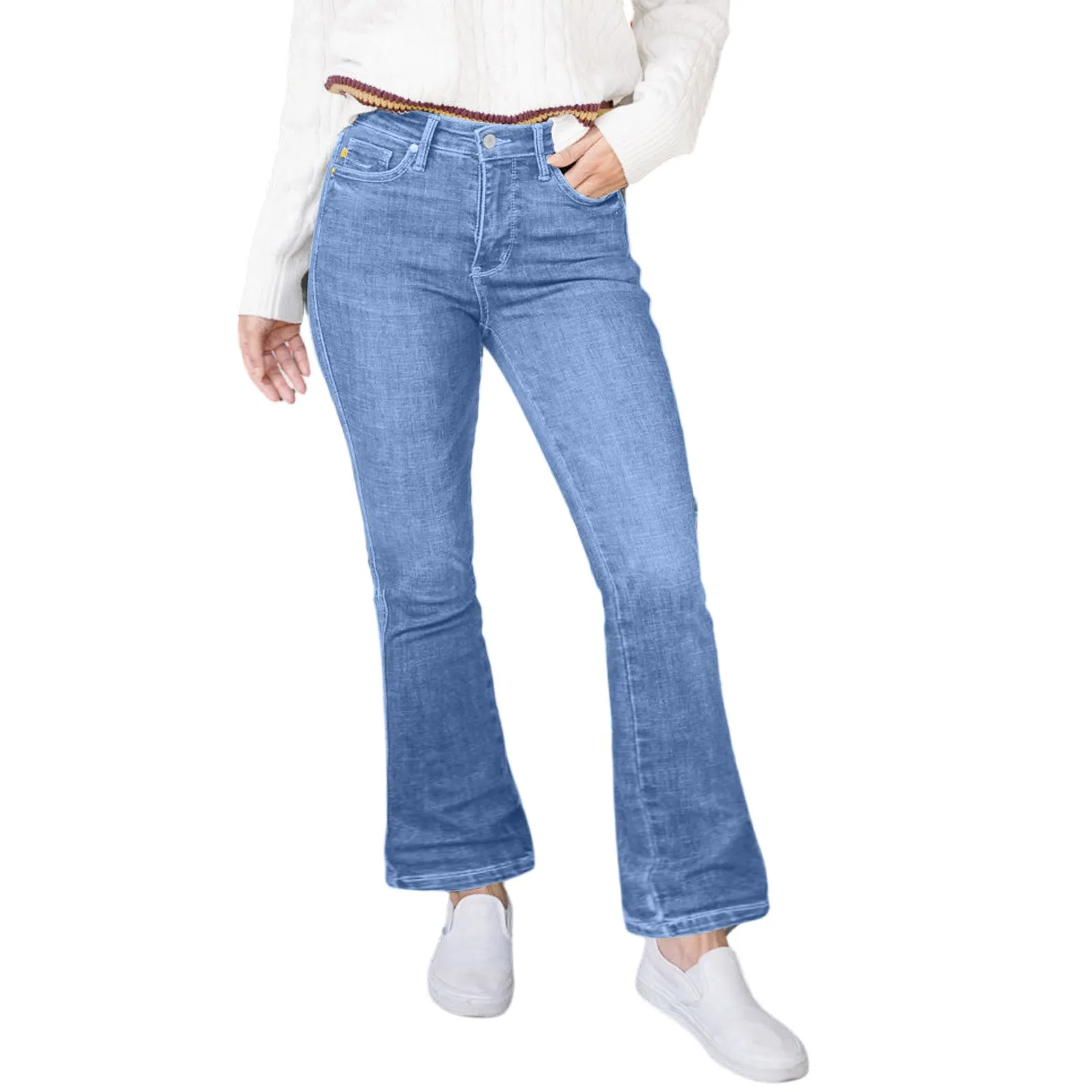 

Jeans Flare Pants Women Streetwear Denims Mid Waist High Strecth Pockets Washed Distressed Trousers 2025 Vintage Basics Boot Cut