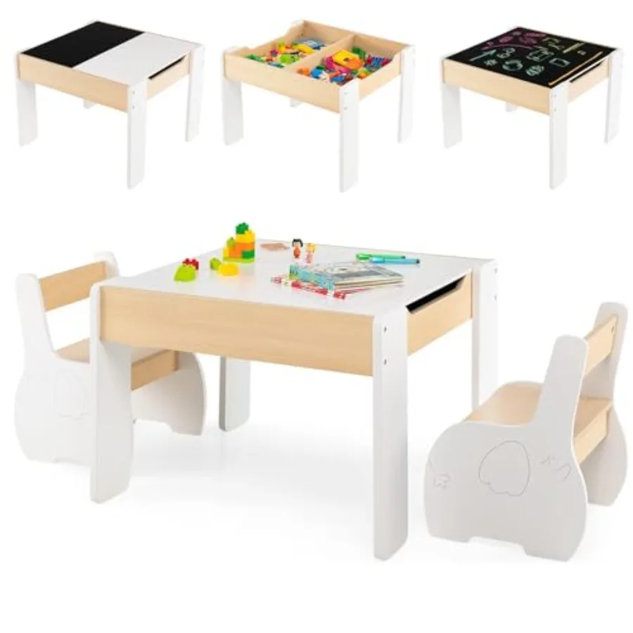 

Costzon Table and Chair Set 4 in 1 Wooden Activity Table and 2 Chairs with Detachable Blackboard for Arts Crafts Drawing Readin