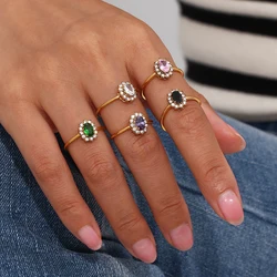 MamacitaSlay Luxury Colorful Oval Zircon Flower Adjustable Rings for Women New 18K Gold Plated Tarnish Free Finger Jewelry Girls