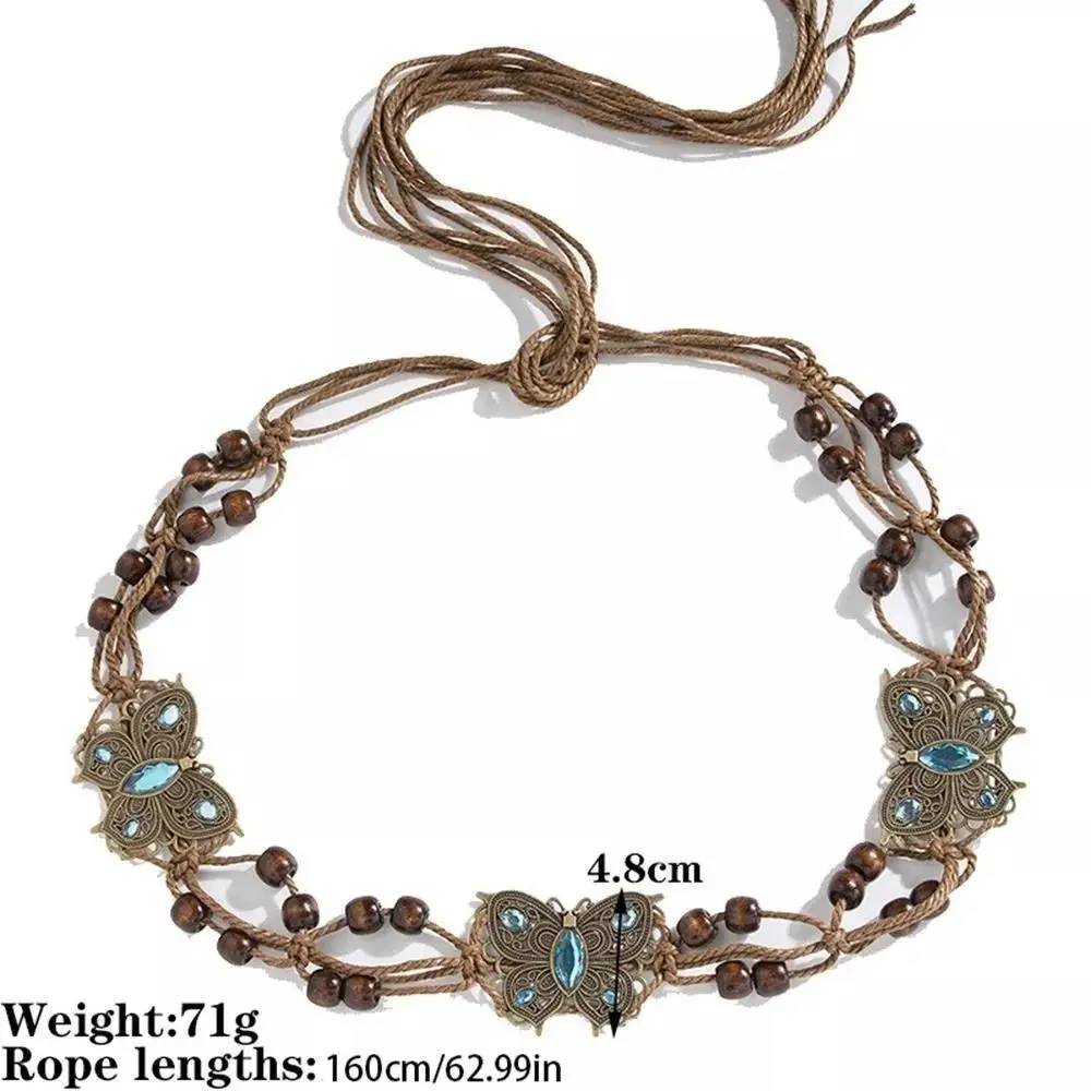 トレンディな合金ウエストチェーンロープ調節可能なフラワーボヘミアンベルト蝶タッセルヴィンテージボヘミアンベルト夏のビーチアクセサリー