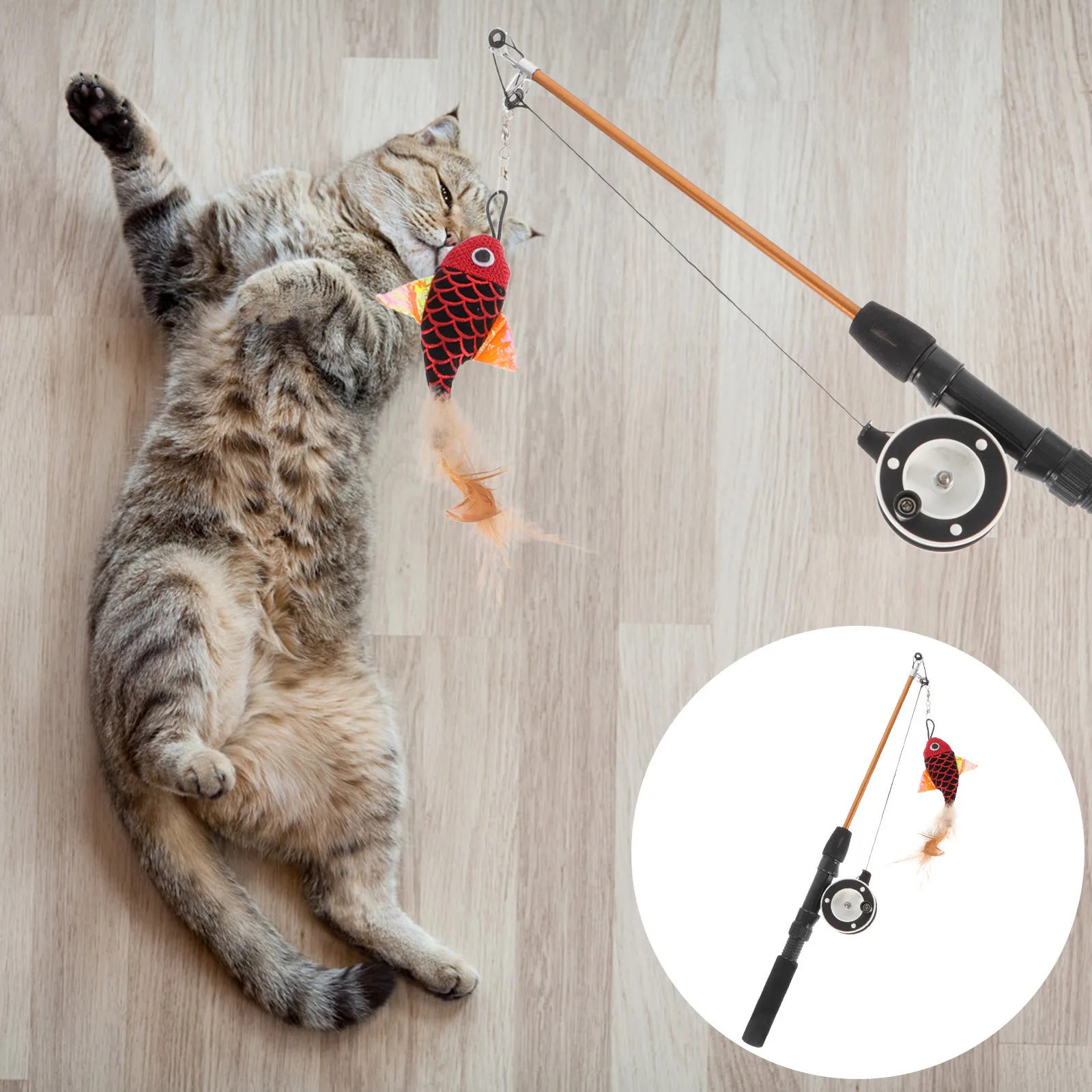 

Cat Teaser Stick Fishing Rod Interactive Kitten Plaything Adjustable Wand Durable Eva Resin Fish Shape For Cat Pet