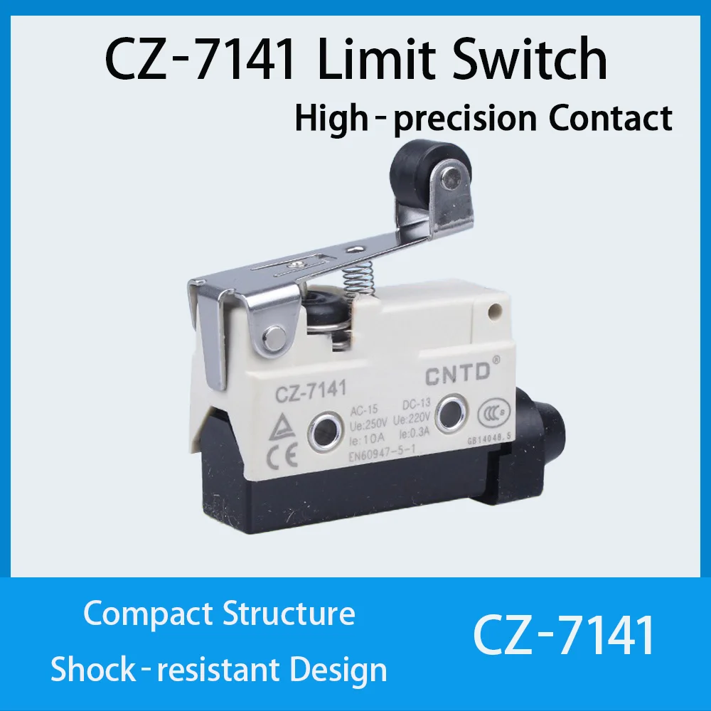 CNTD CZ‑7141 Limit Switch Short Hinge Roller Lever Micro Travel Switch 10A NO NC Self‑reset For Industrial Position Control
