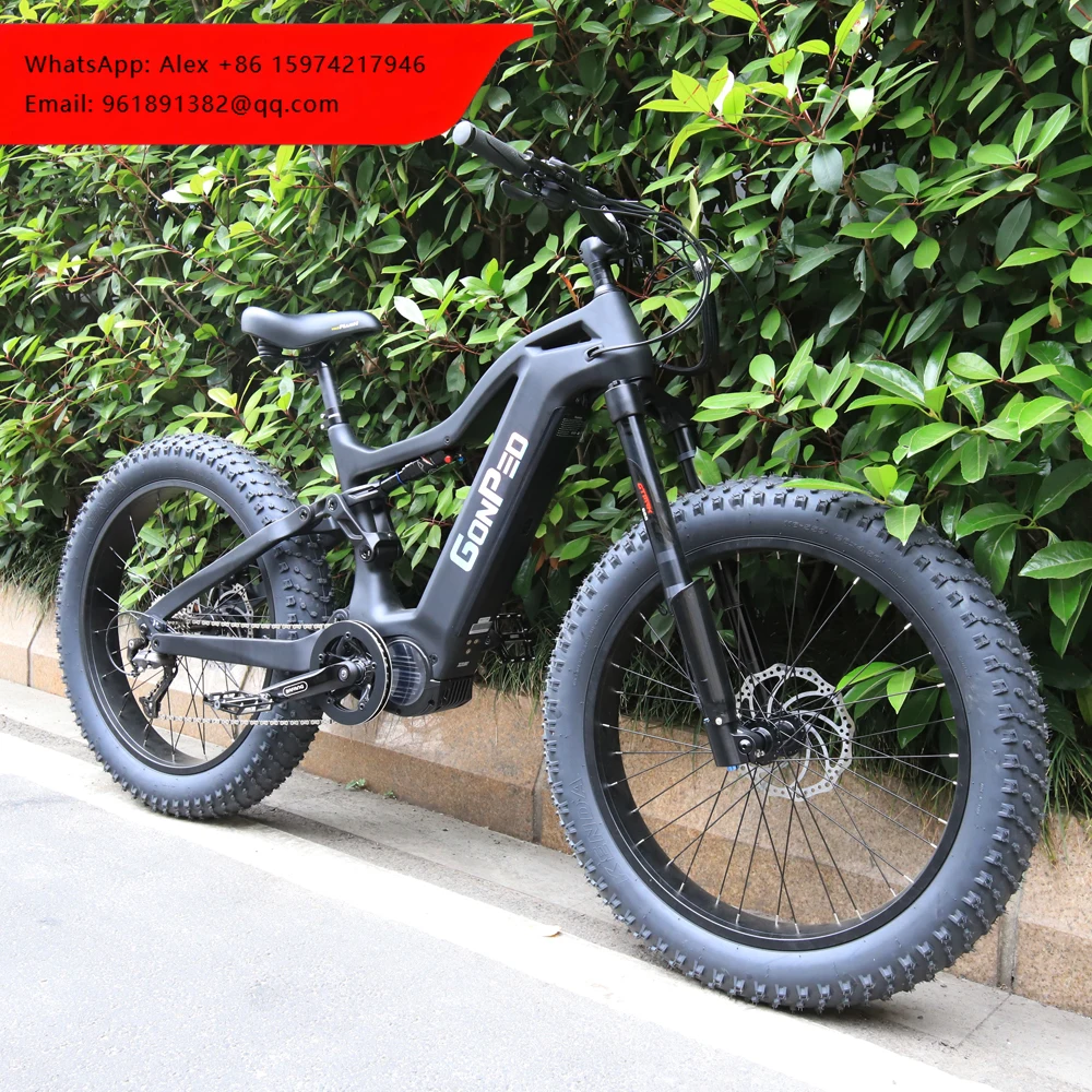 

T700 Carbon Fat Full M620 Tire Mid Drive Ebike 1000w Hunting E Bike High End Full Suspension