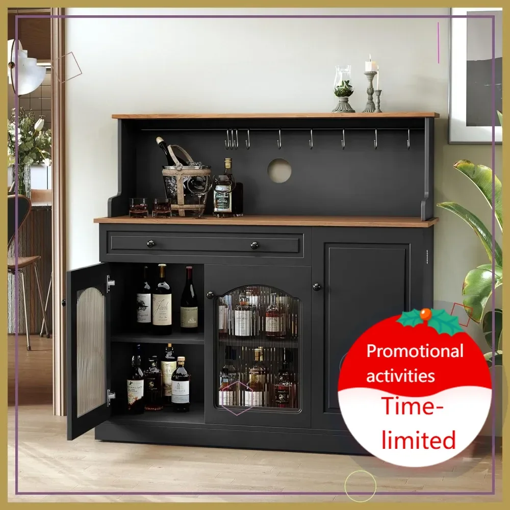 

Горячая распродажа: Современный кофейный барный шкаф в стиле фермерского дома 48 дюймов с надстройкой, ящиками и стеклянными дверцами - регулируемые полки для гостиной и столовой